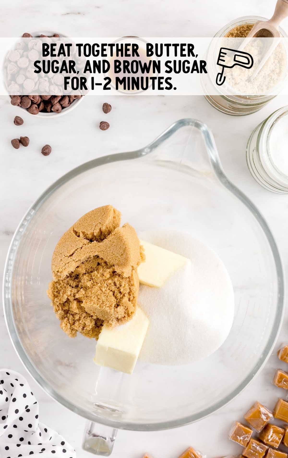 softened butter, granulated sugar, and brown sugar in a measuring cup