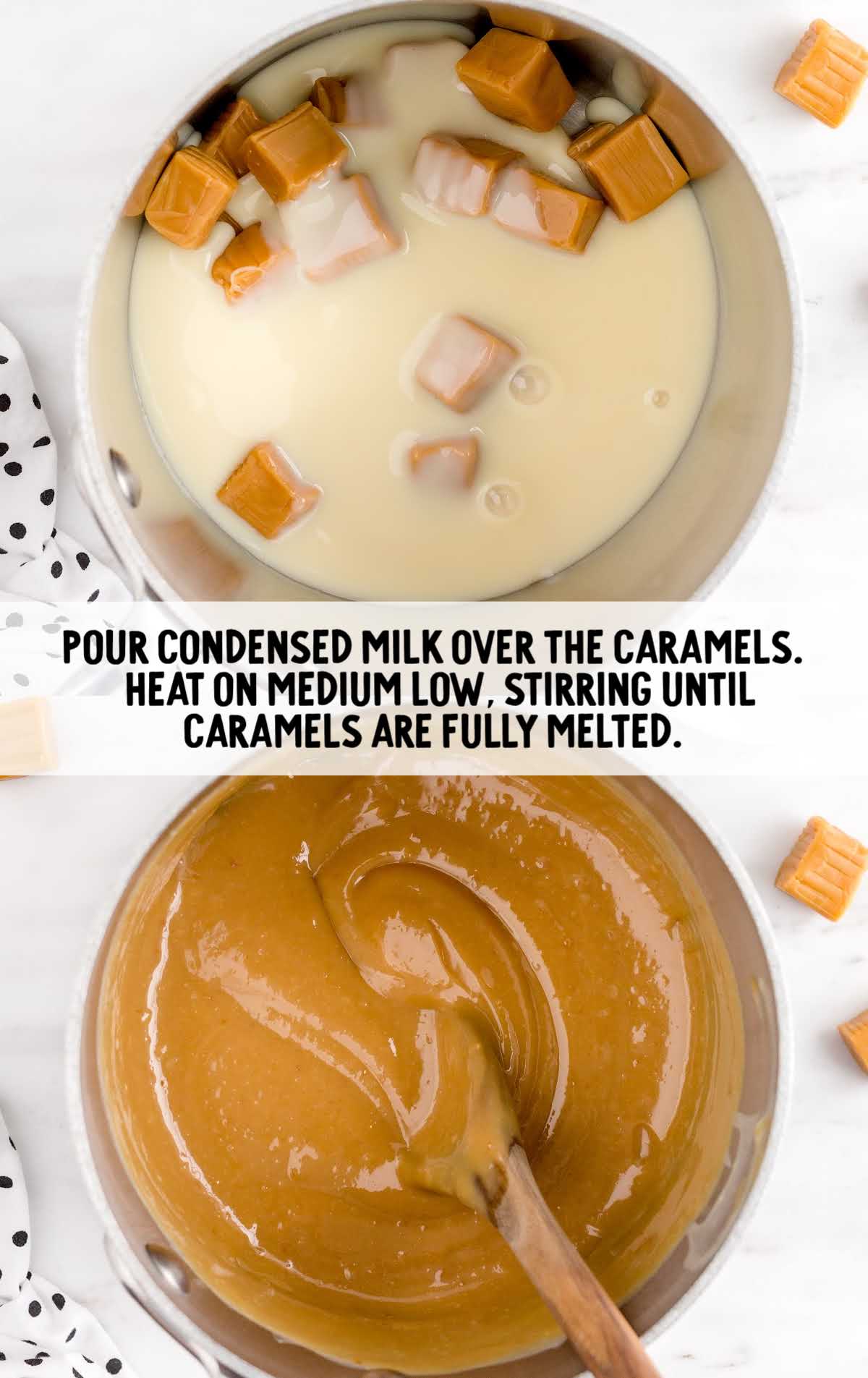 condensed milk and caramel being melted together in a bowl