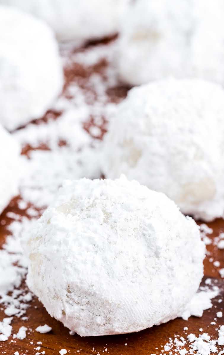 close up shot of a bunch of Snowball Cookies