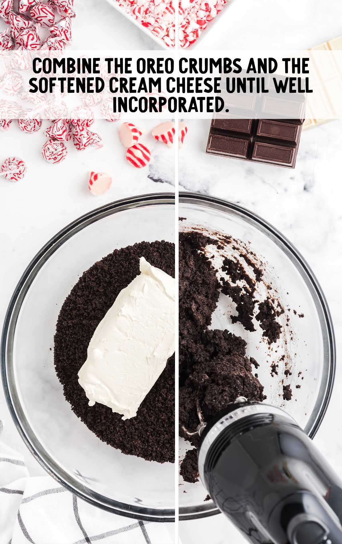 Surprise Inside Oreo Balls process shot of ingredients blended together in a bowl