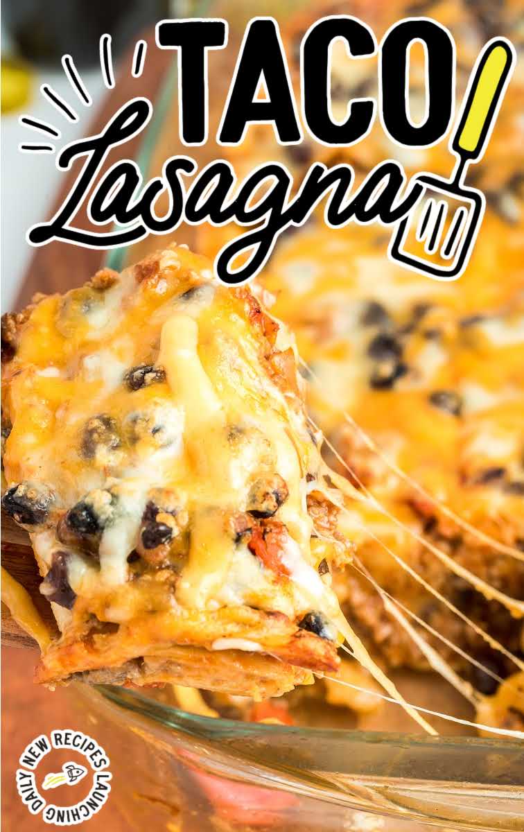 close up shot of Taco Lasagna in a baking dish