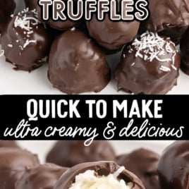 Easy no-bake coconut truffles with chocolate coating and creamy coconut filling.