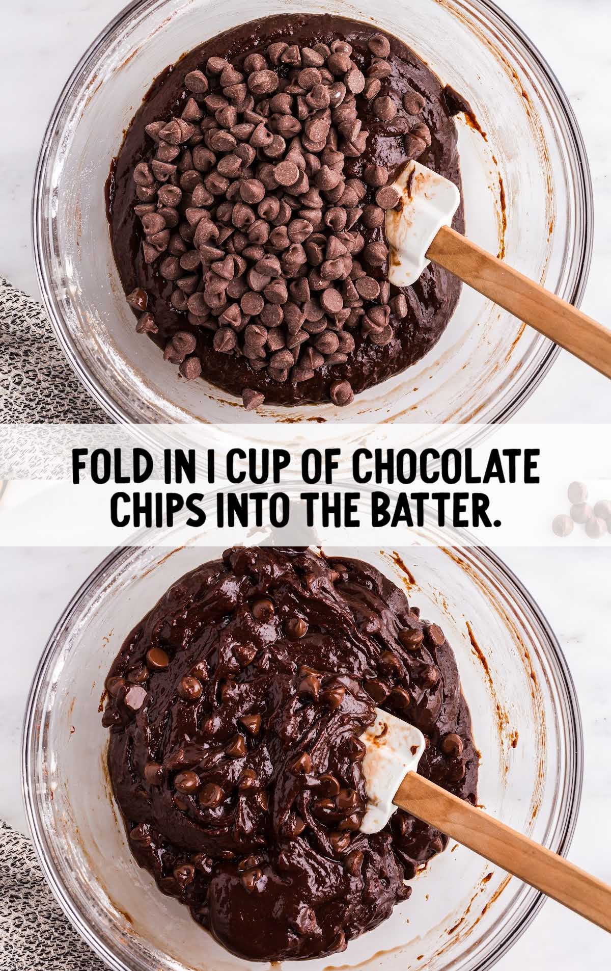 chocolate chips folded into the batter