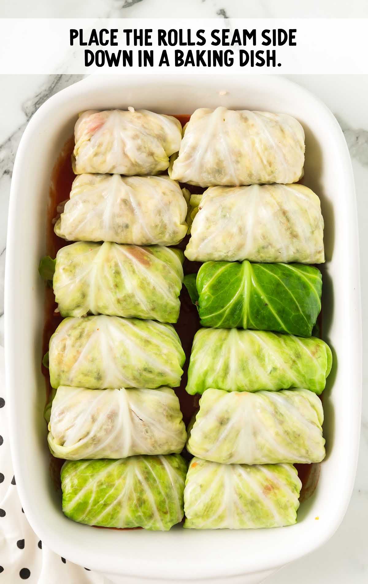 Cabbage Rolls process shot of rolls placed in a baking dish