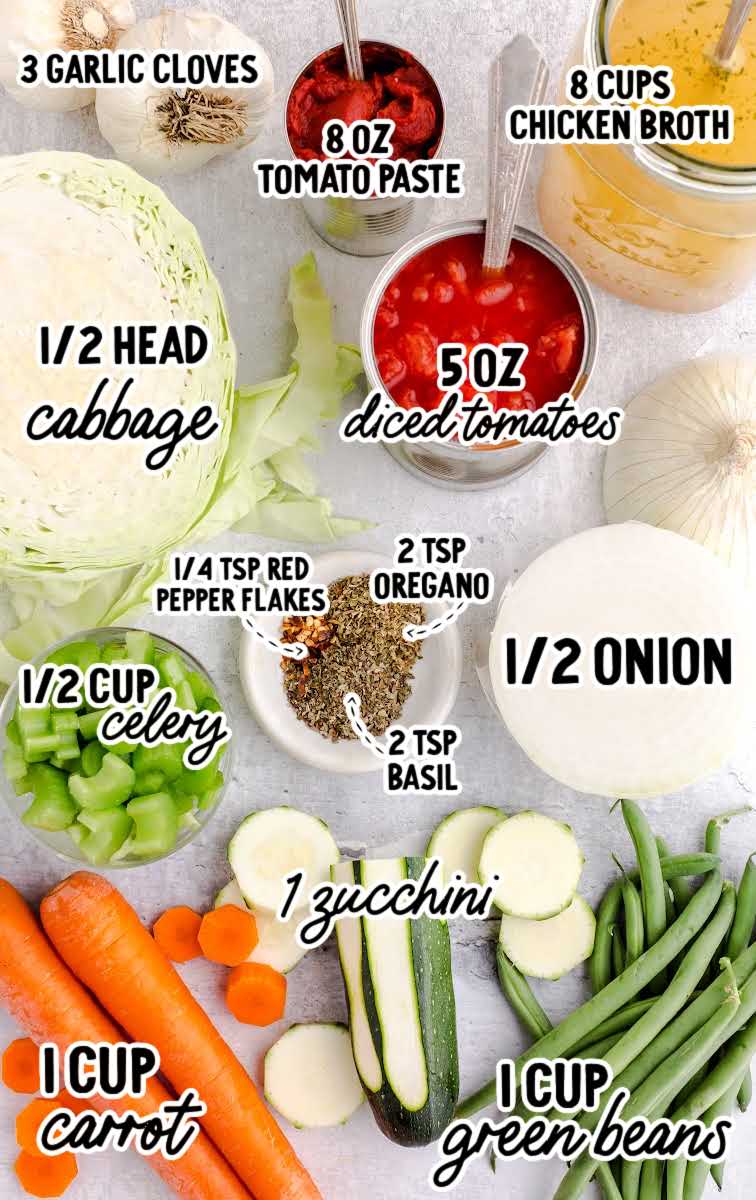 Cabbage Soup raw ingredients that are labeled