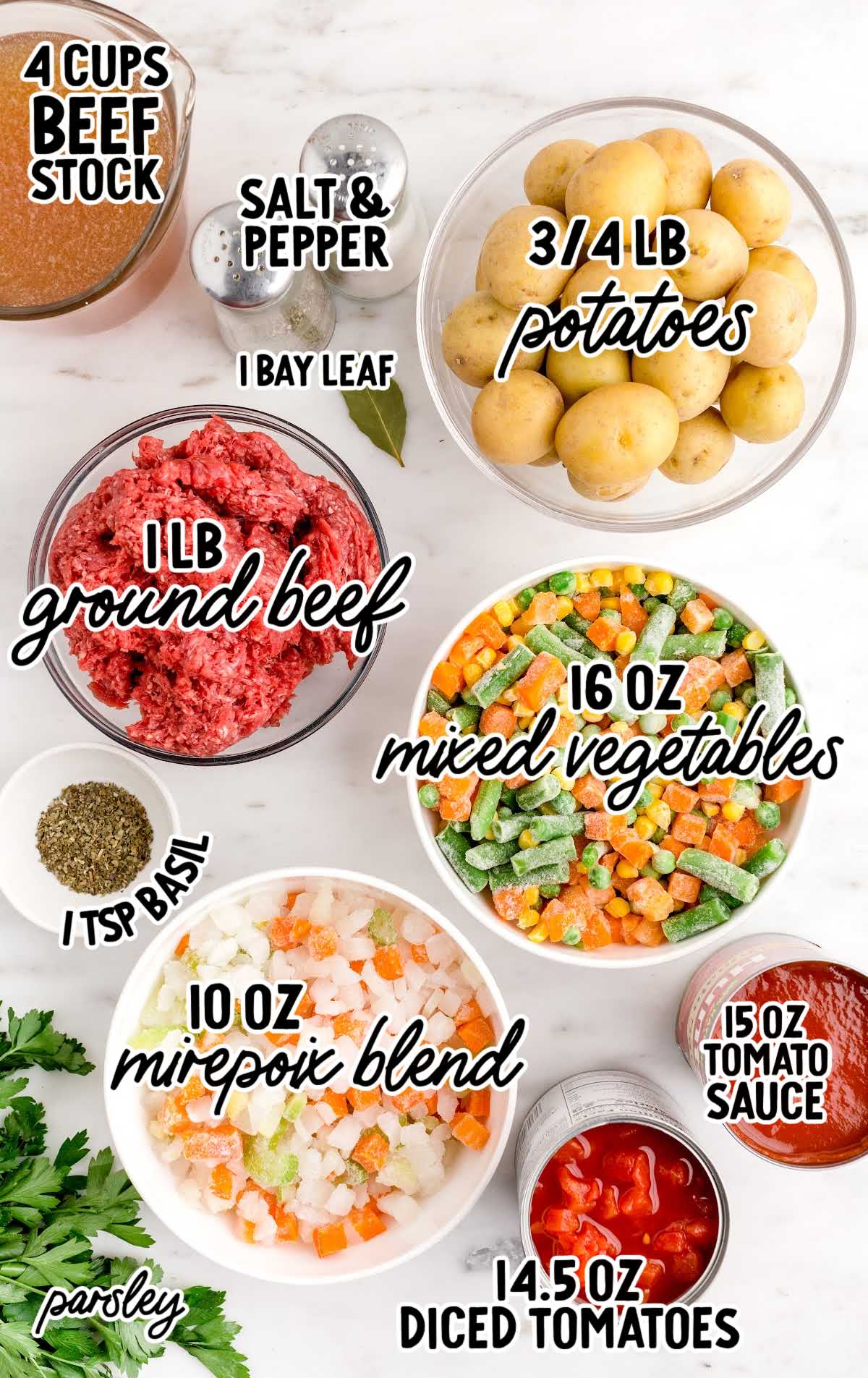 Hamburger Stew raw ingredients that are labeled