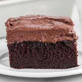 close up shot of a slice of Hershey's Chocolate Cake on a plate