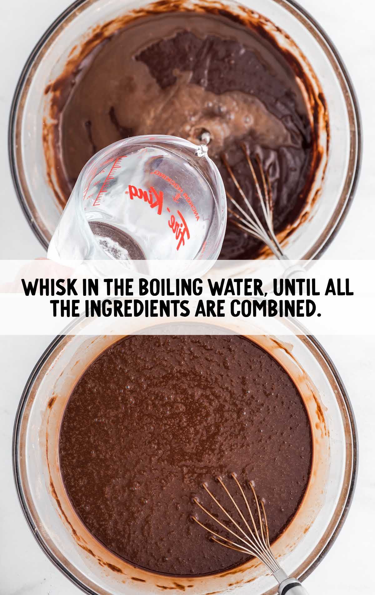 boiling water whisked together with other ingredients 