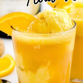 a close up shot of a Mimosa Float in a glass cup