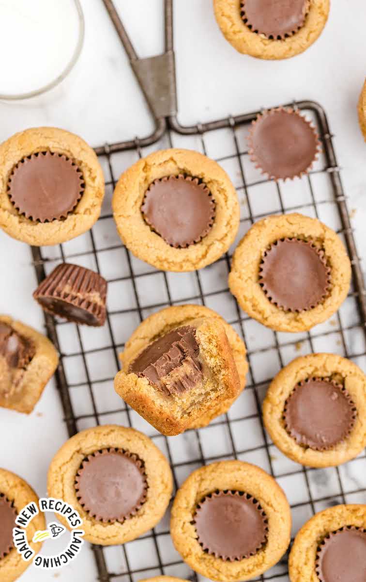 close up overhead shot of a bunch of Peanut Butter Cookie Cups