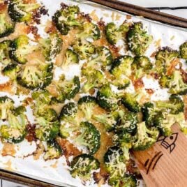 Roasted Broccoli on a baking sheet