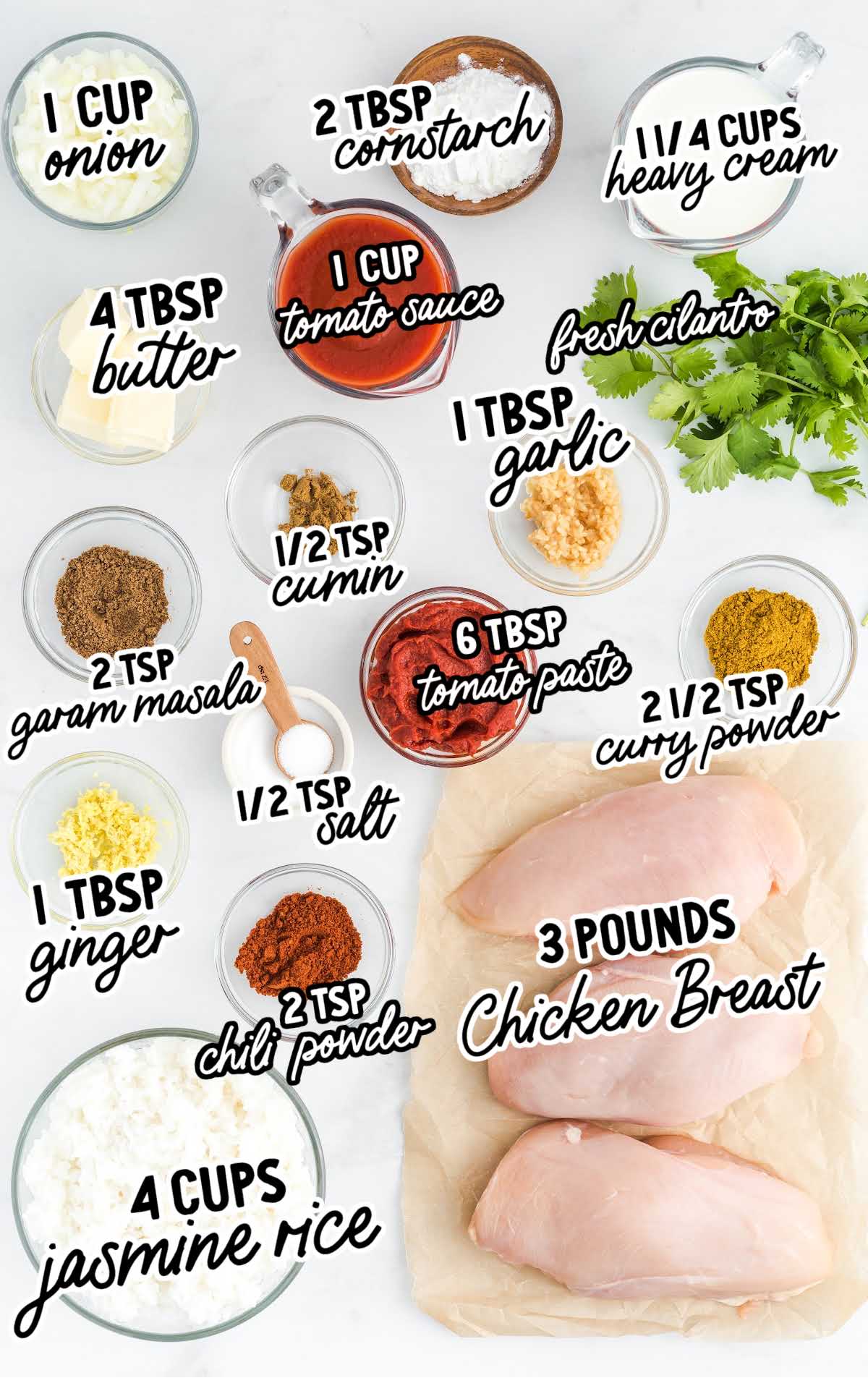 slow cooker butter chicken raw ingredients that are labeled