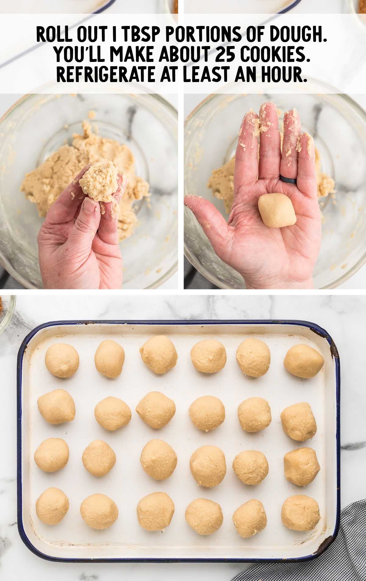 Snickerdoodle Cookies Recipe process shot of dough rolled into a ball and placed on a baking sheet