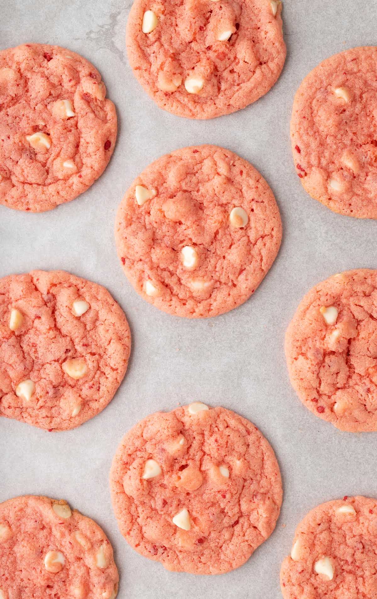close up overhead shot of Strawberry Cake Mix Cookies