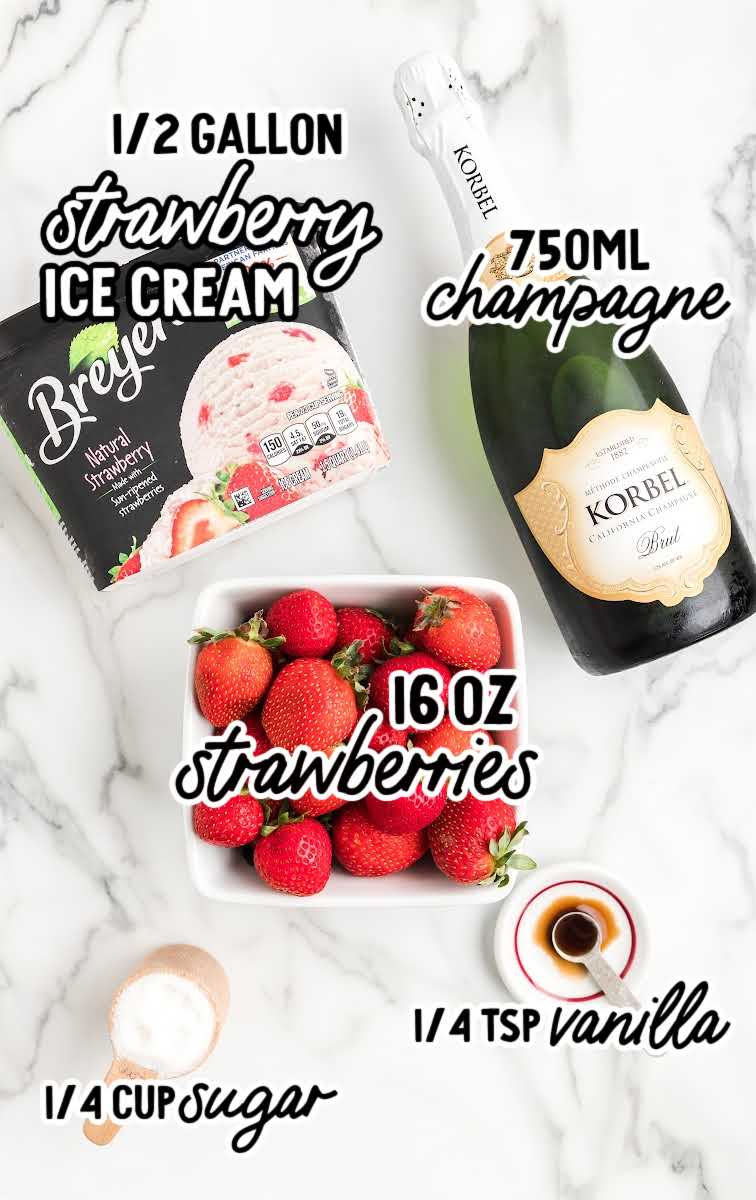 Strawberry Champagne Floats raw ingredients that are labeled