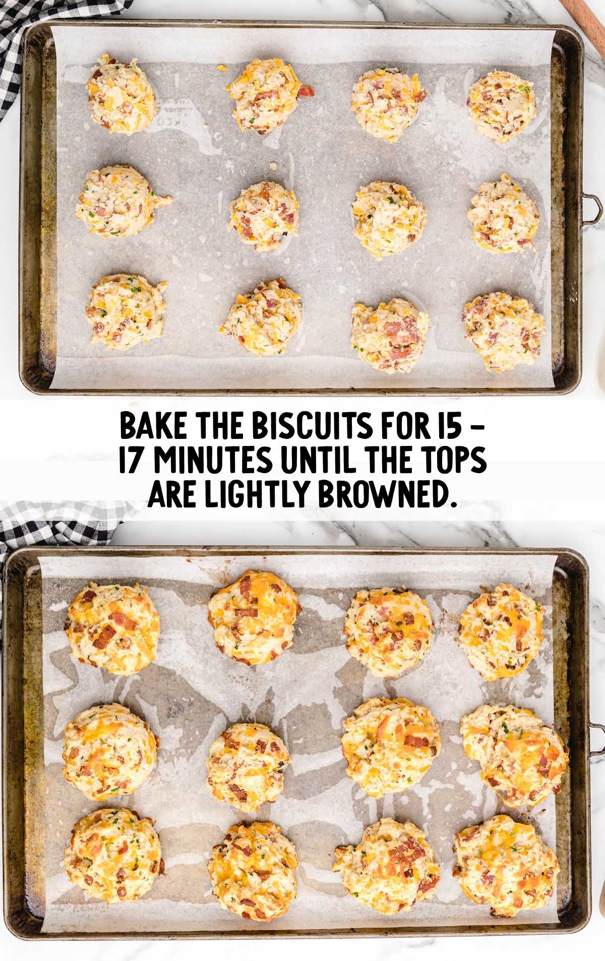 Bacon Cheddar Biscuits process shot of biscuits baked in a pan