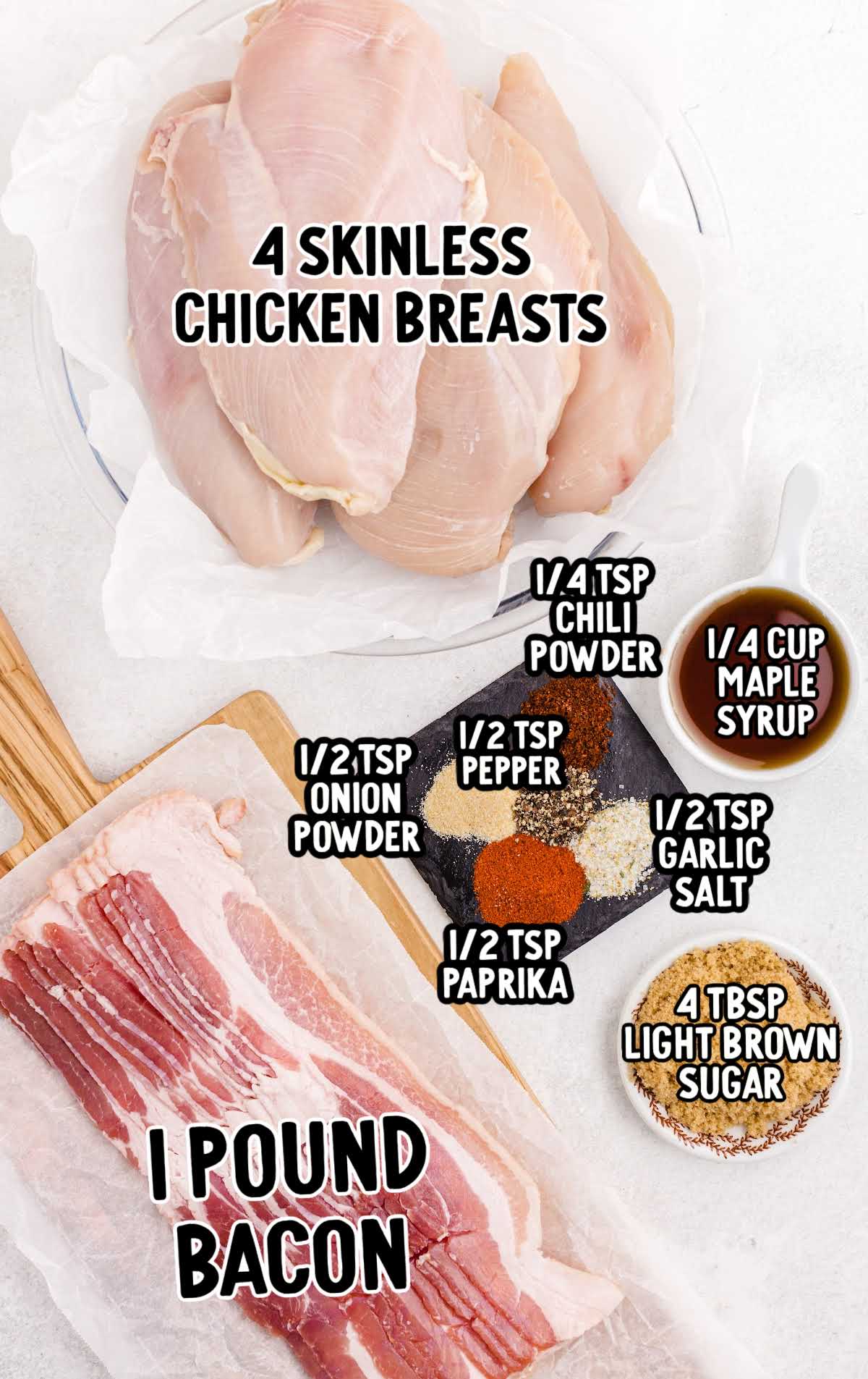 Bacon-Wrapped Chicken raw ingredients that are labeled