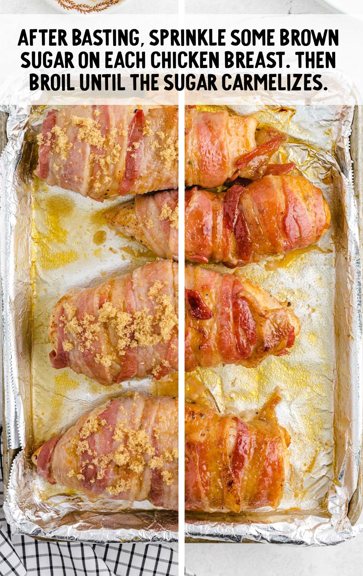 Bacon-Wrapped Chicken process shot of Bacon-Wrapped Chicken being cooked on a sheet pan