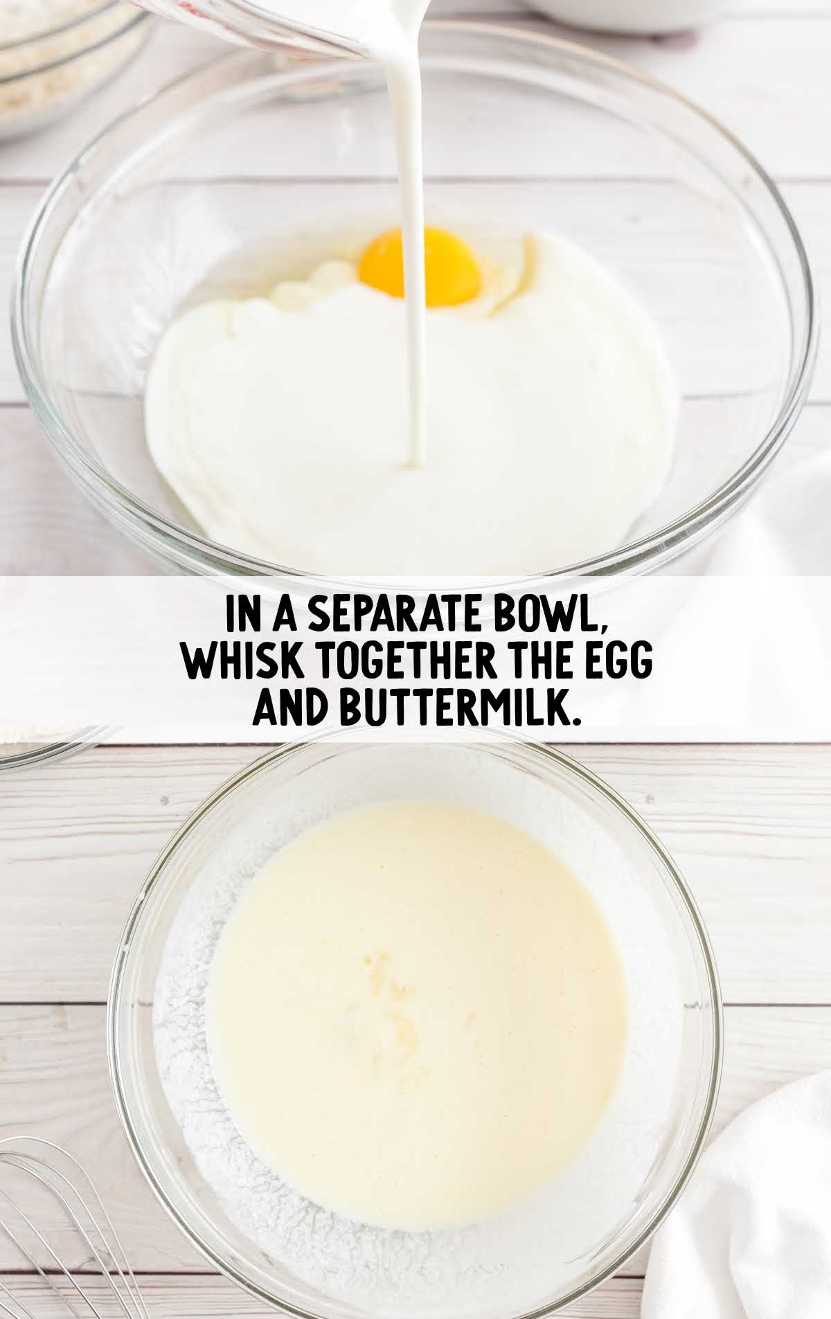 Bang Bang Shrimp process shot of a egg and buttermilk whisked in a bowl