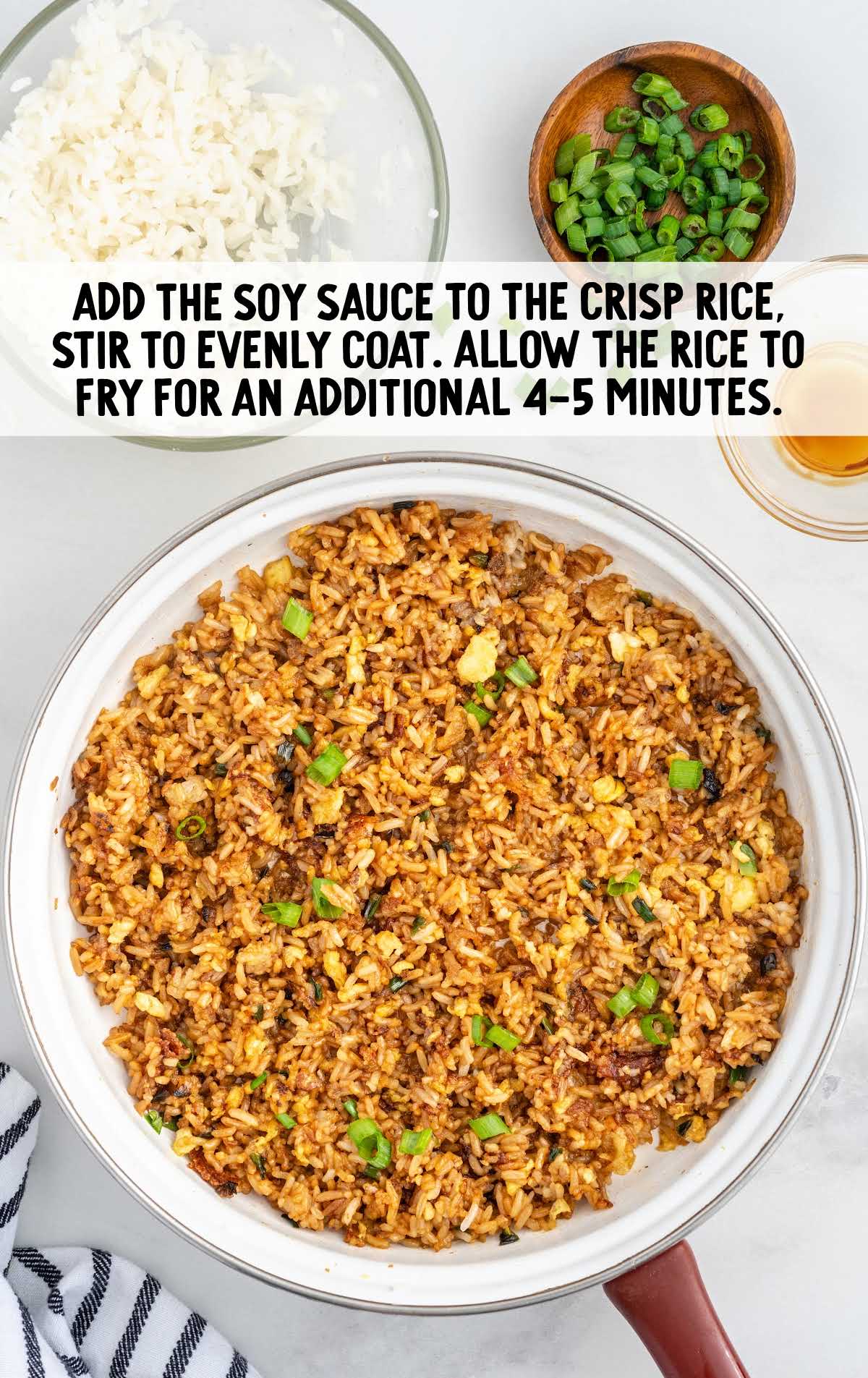 Benihana Hibachi Chicken process shot of soy sauce added to the rice