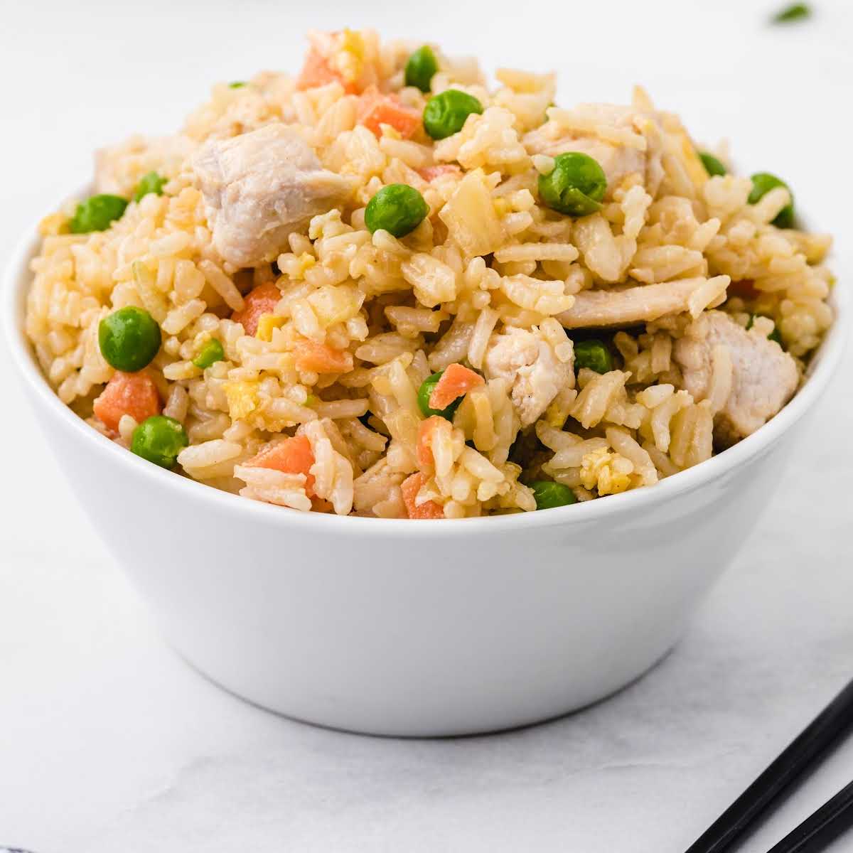 close up shot of a bowl of Chicken Fried Rice