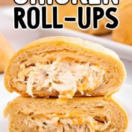 close up shot of Chicken Roll-Ups stacked on top of each other on a plate