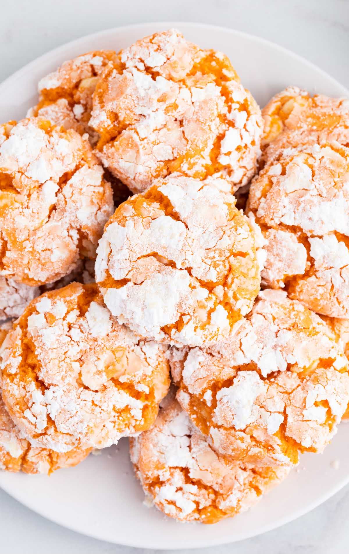 close up overhead shot of a plate of Creamsicle Cookies