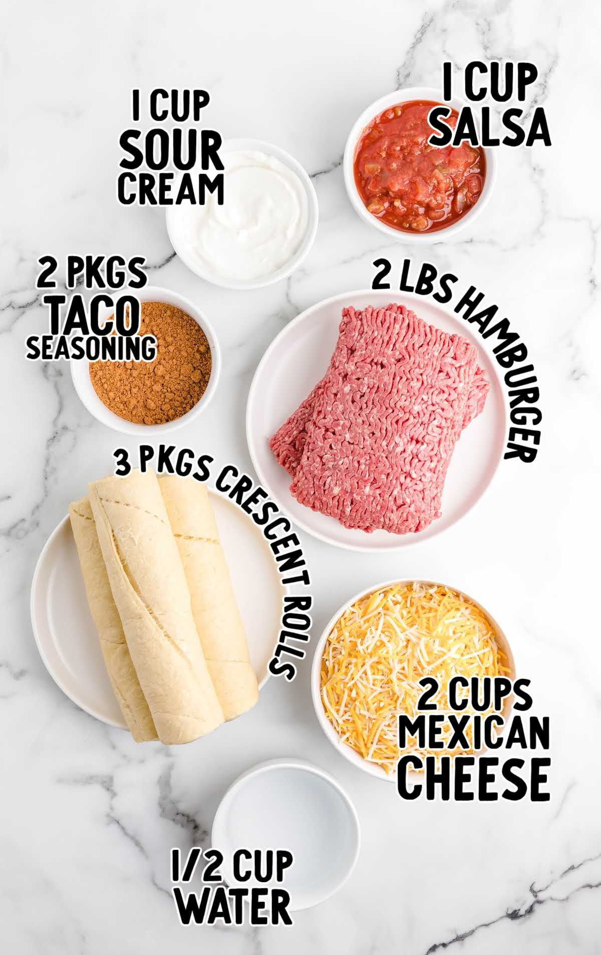Crescent Roll Taco Bake raw ingredients that are labeled