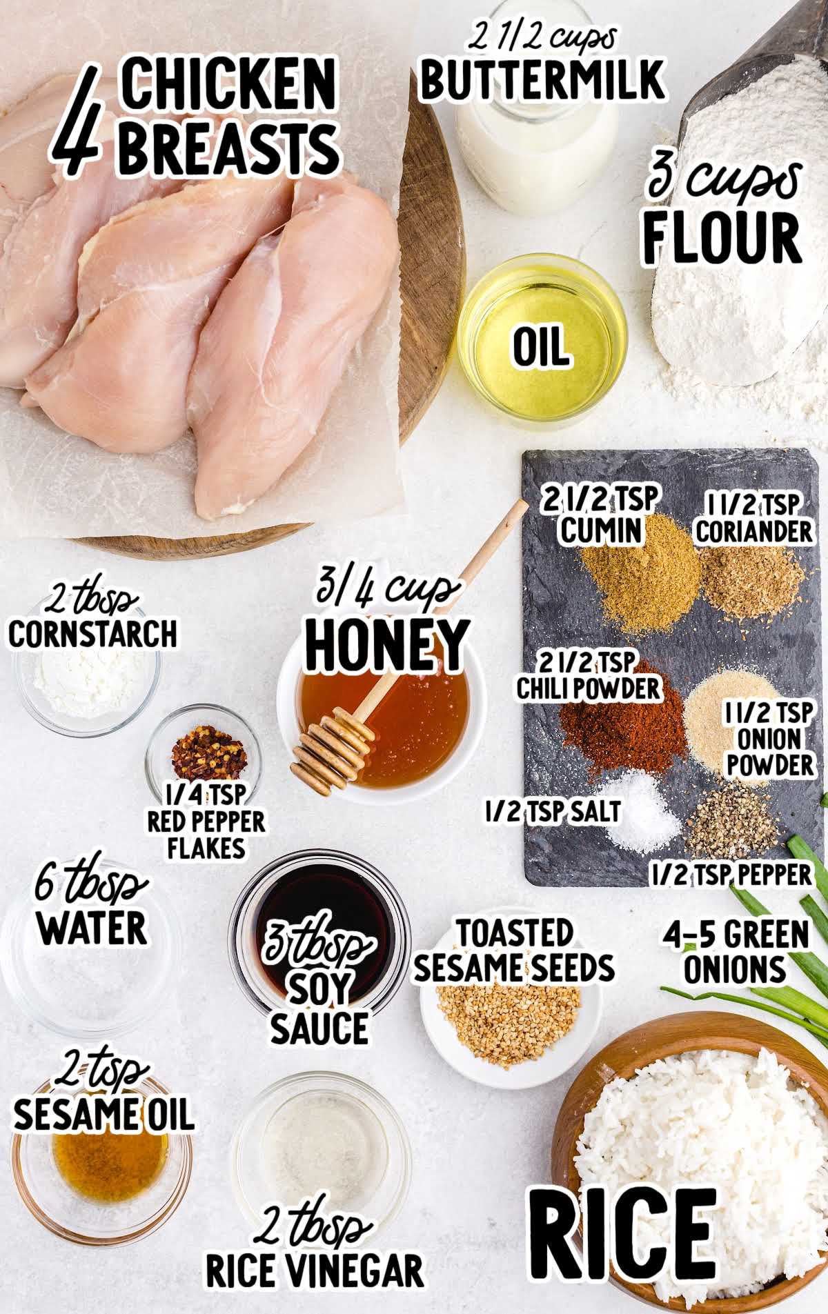 Crispy Honey Chicken raw ingredients that are labeled