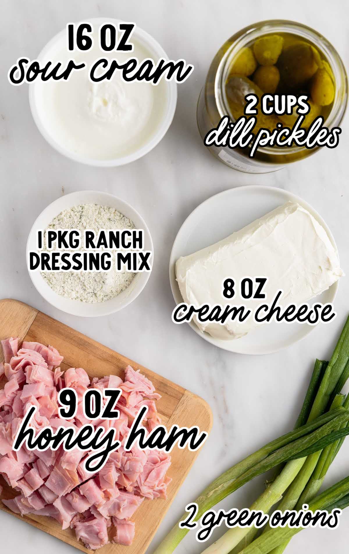 Dill Pickle Dip raw ingredients that are labeled