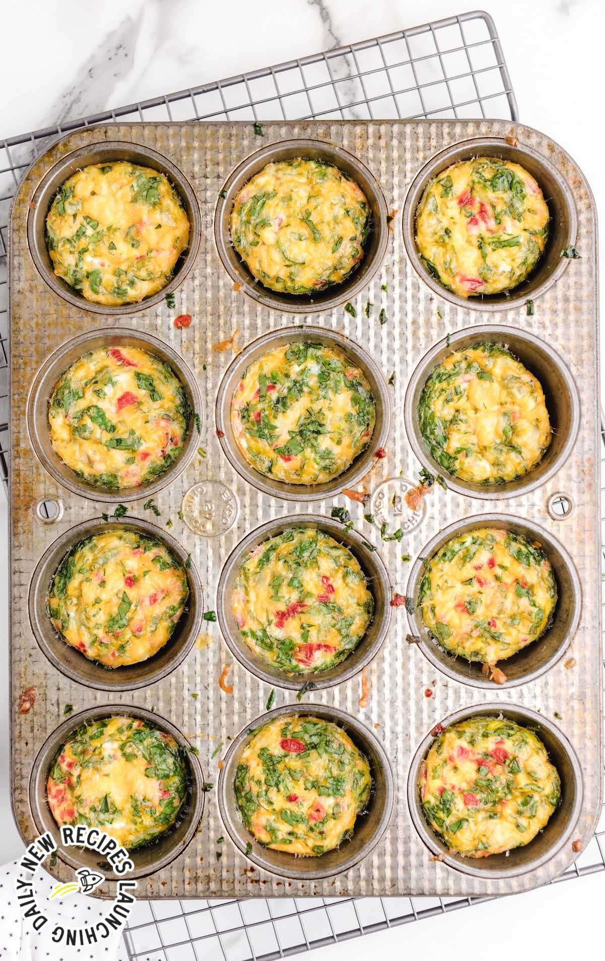 close up shot of Egg Bites in a muffin pan
