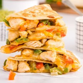 close up shot of Fajita Quesadillas stacked on top of each other