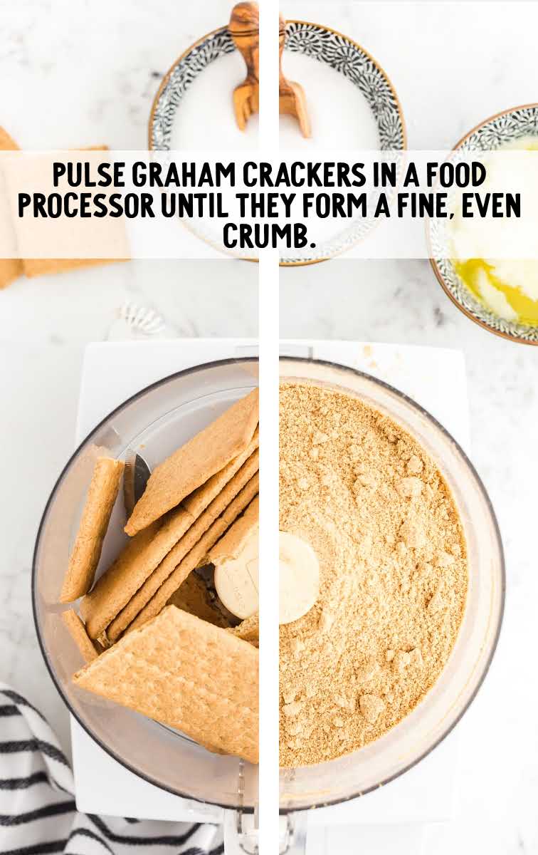 graham crackers being pulsed in a food processor