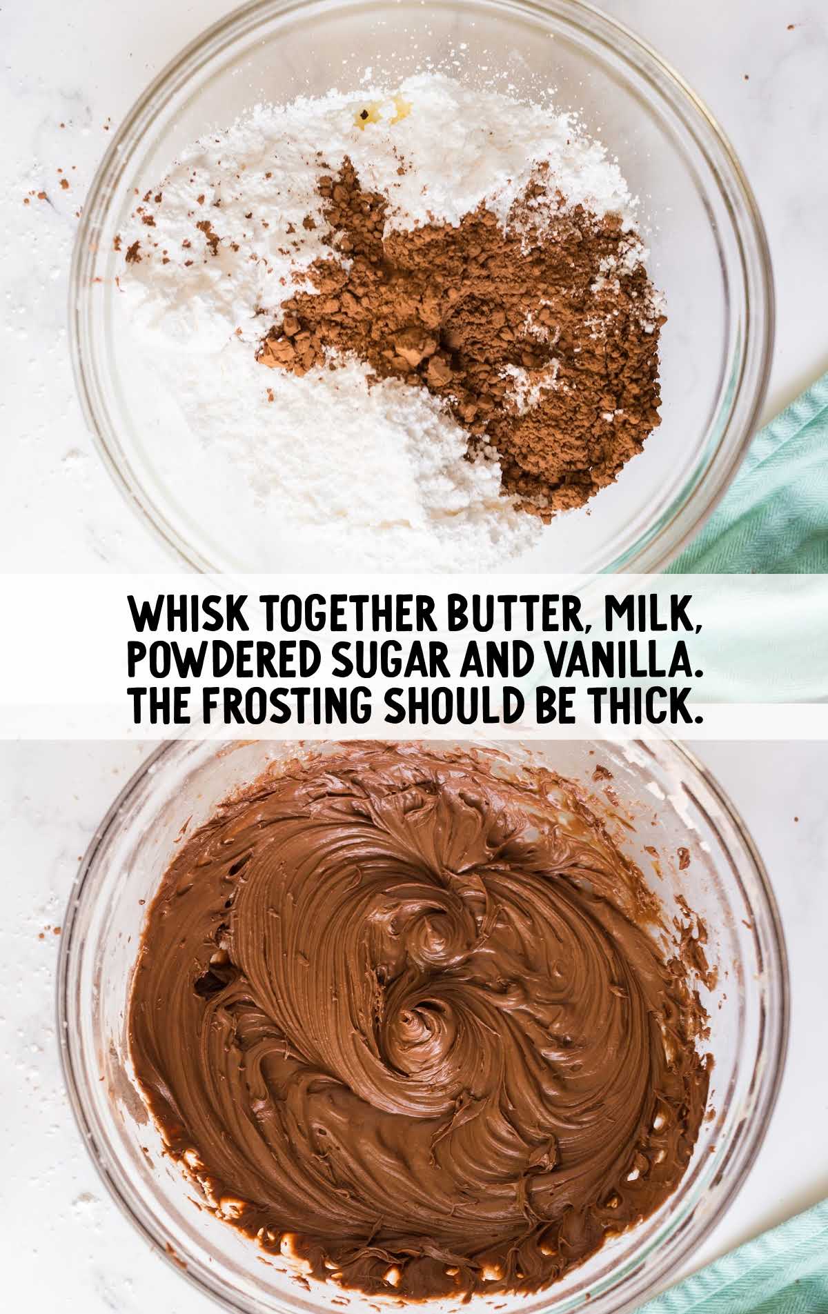 butter, milk, powdered sugar and vanilla whisked together 