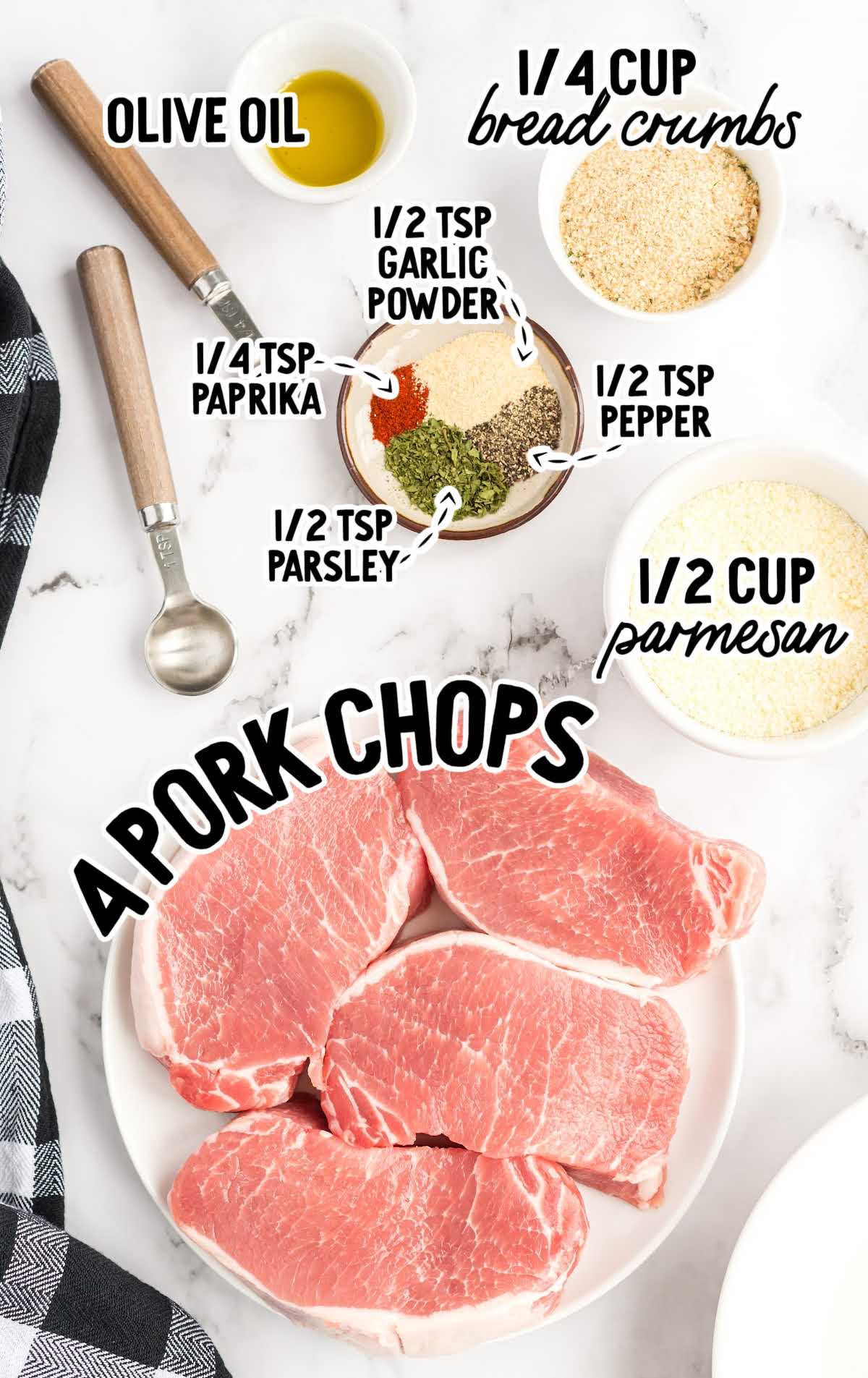 Parmesan Pork Chops raw ingredients that are labeled