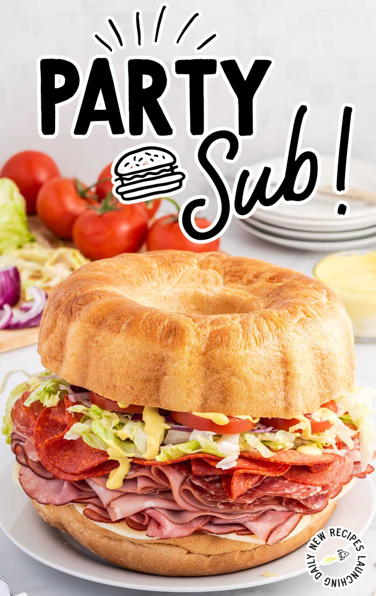 close up shot of a whole Party Sub on a plate