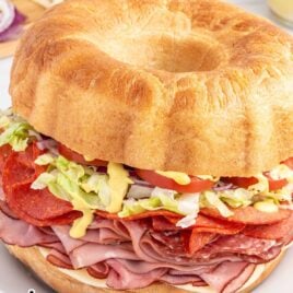 close up shot of a whole Party Sub on a plate