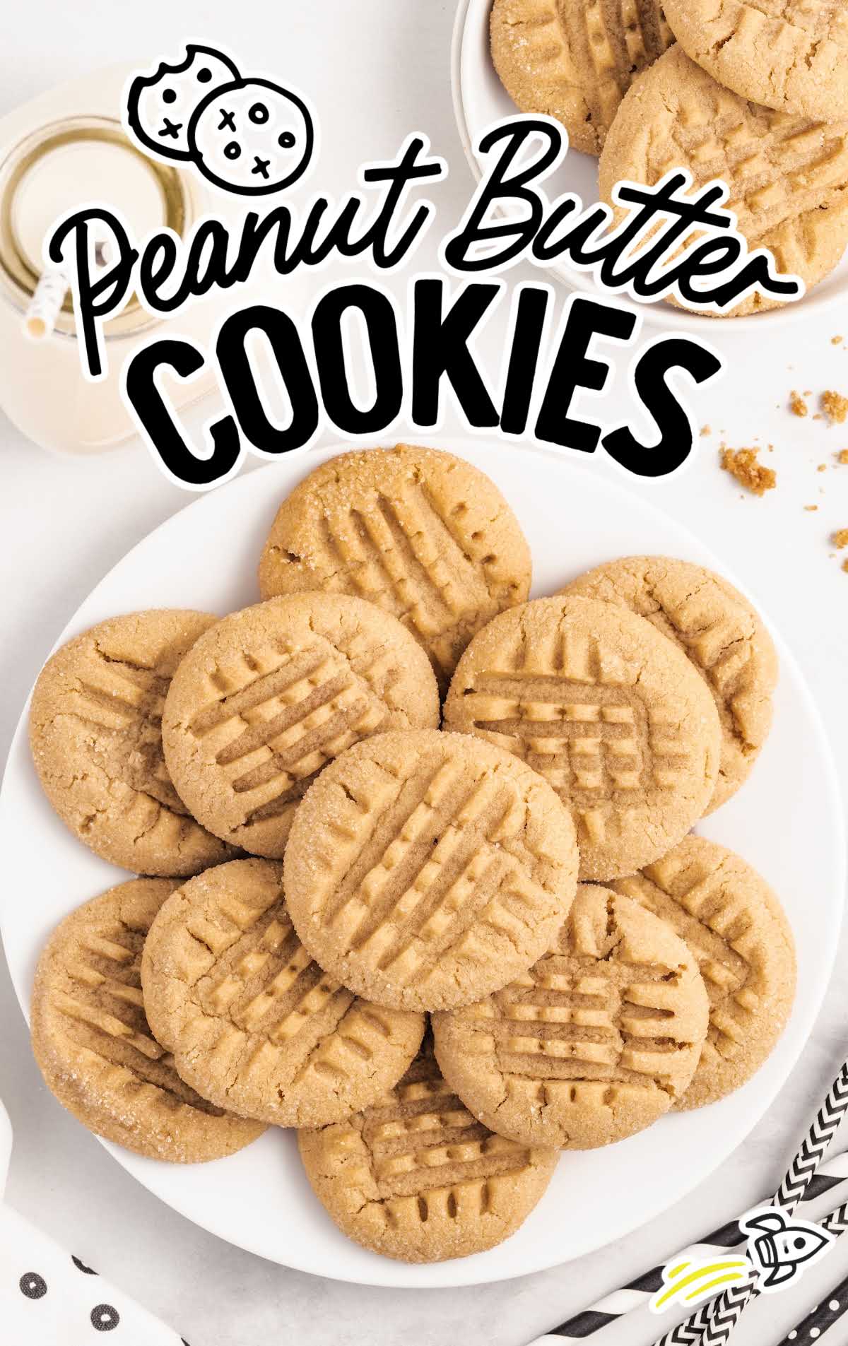 overhead shot of a plate of Peanut Butter Cookies