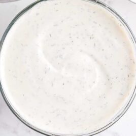 close up overhead shot of a bowl of Ranch Dressing