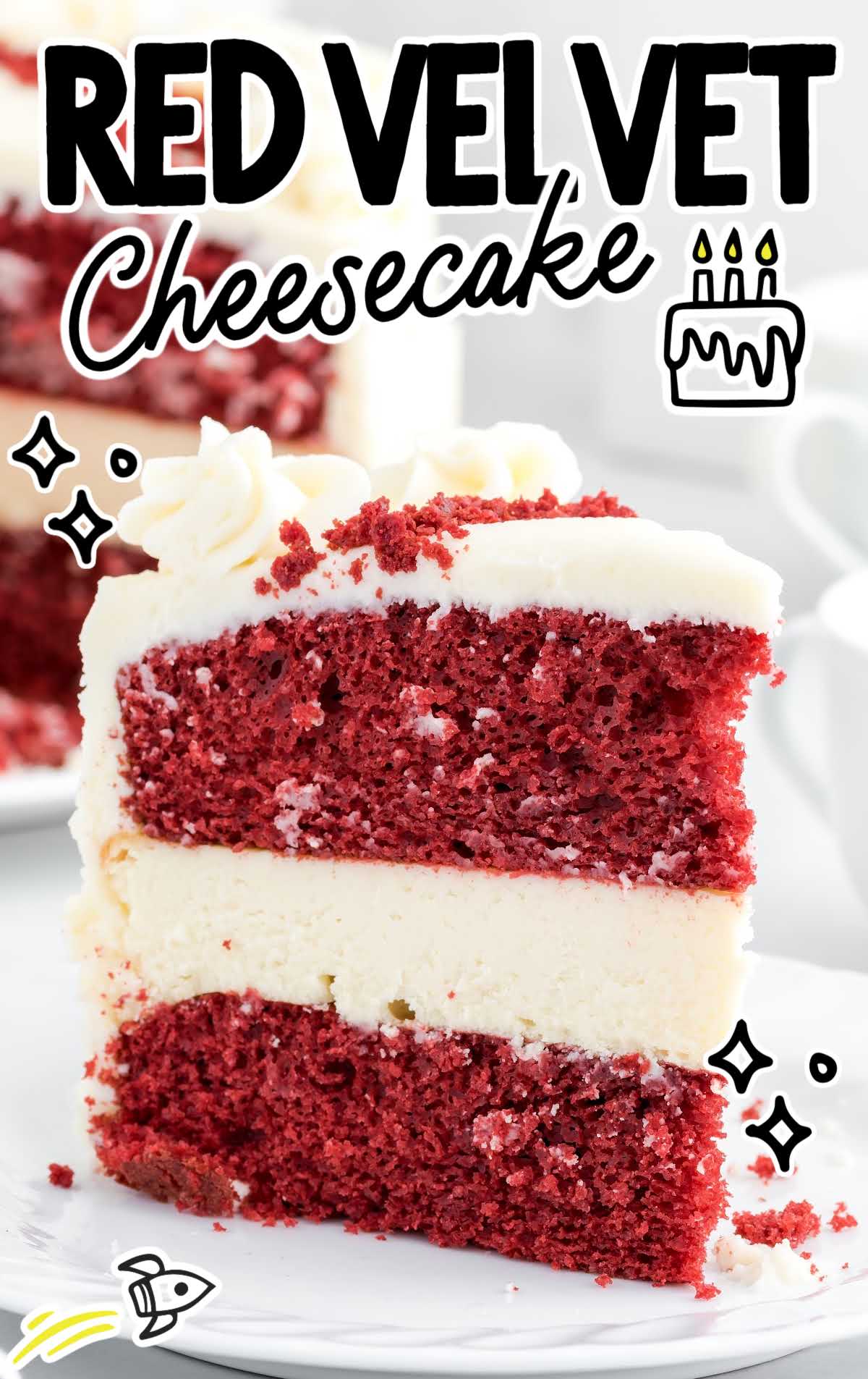 close up shot of a slice of Red Velvet Cheesecake on a plate