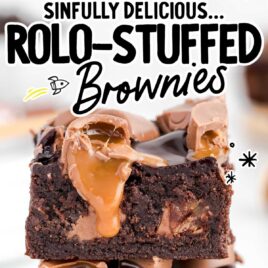 close up shot of Rolo Stuffed Brownies stacked on top of each other