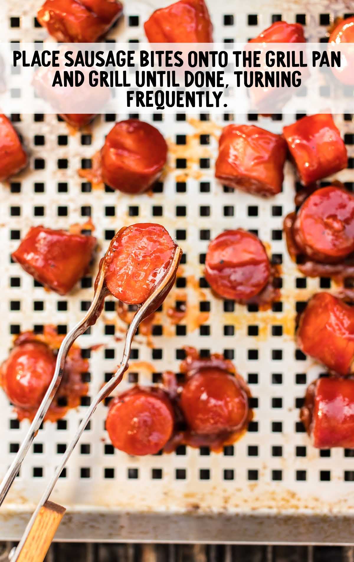 Sausage Bites process shot of bites on the grill