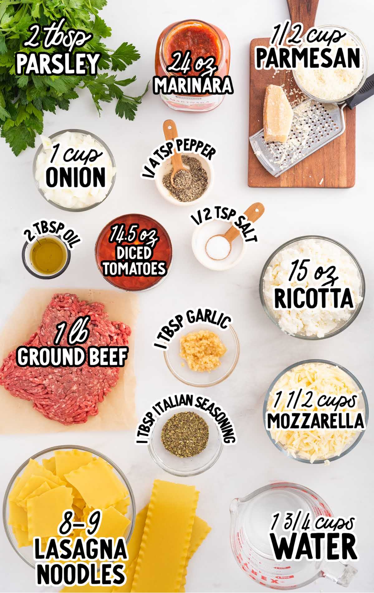 Skillet Lasagna raw ingredients that are labeled
