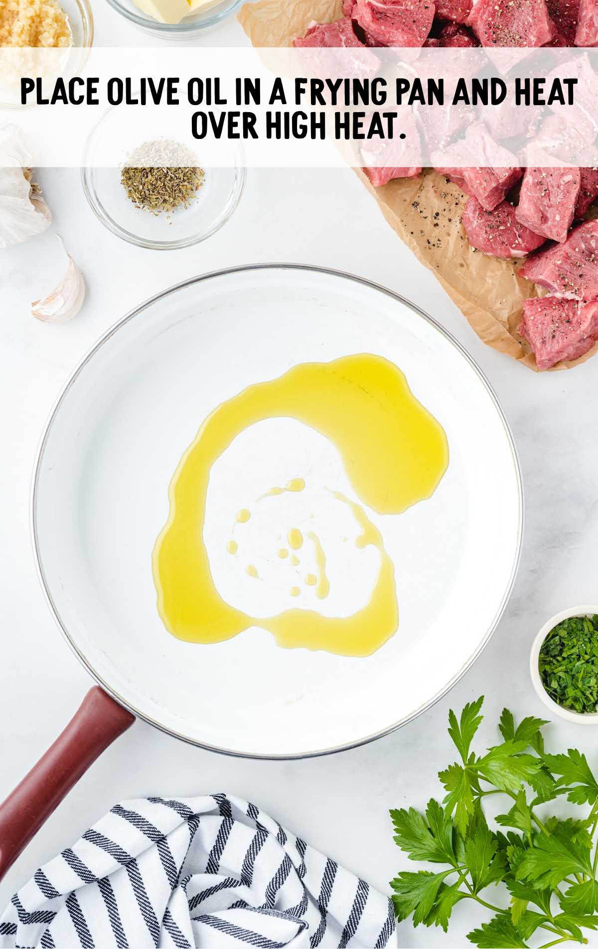 olive oil in a frying pan