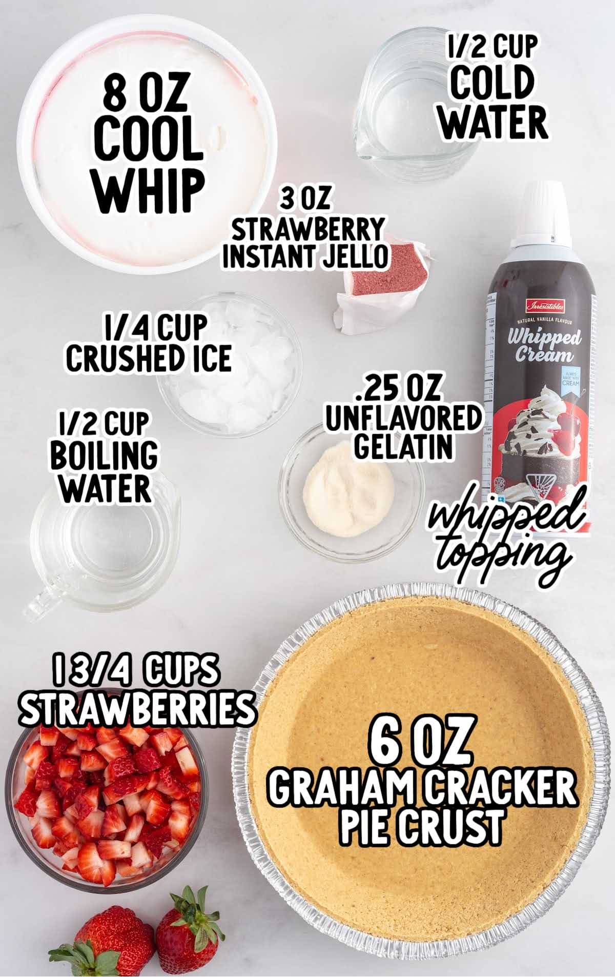 Strawberry Cool Whip Pie raw ingredients that are labeled