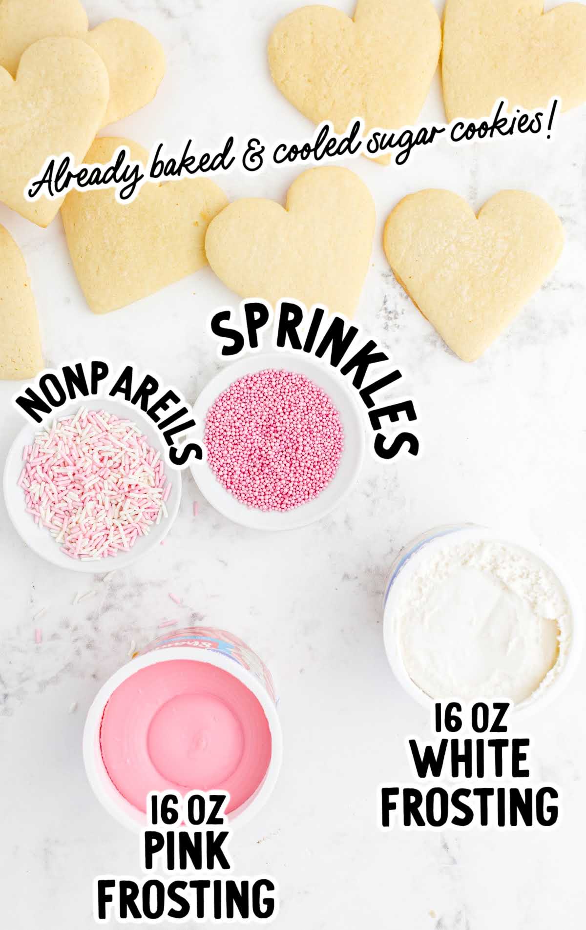 Valentine Sugar Cookies raw frosting ingredients that are labeled