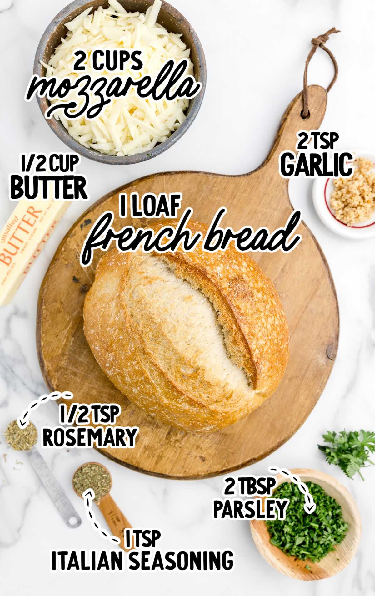 cheesy pull-apart bread raw ingredients that are labeled
