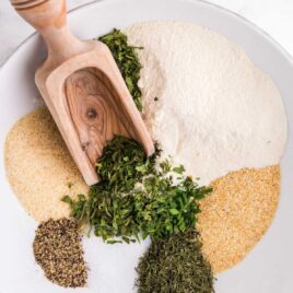 close up overhead shot of ranch seasoning ingredients in a bowl