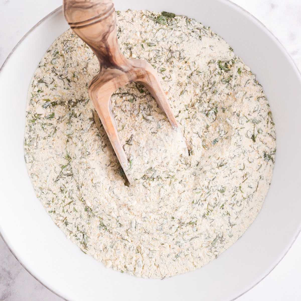 close up overhead shot of a bowl of ranch seasoning