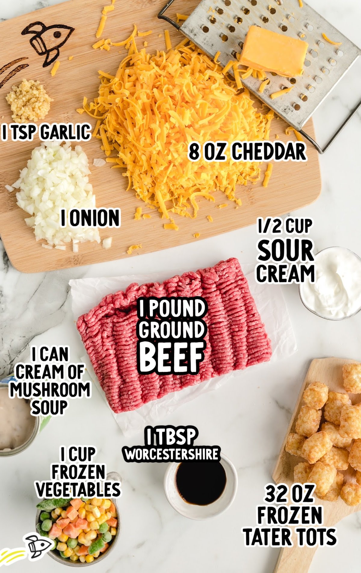 tater tot casserole raw ingredients that are labeled
